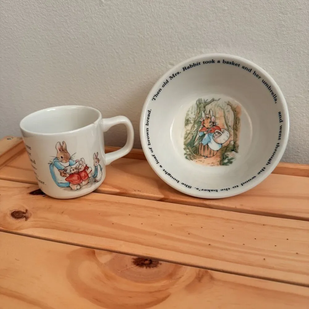 Wedgwood Royal Doulton Peter Rabbit 2‎ Piece Bowl Cup Bone China Set 1993